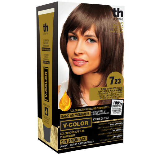 Barva na vlasy V-color č.7.23 (středně zlatavá perlová zlatá )- domácí sada+ šampon a maska zdarma TH Pharma