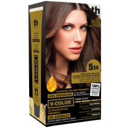 Barva na vlasy V-color č. 5.34 (světle zlatavo měděno hnědá )- domácí sada+ šampon a maska zdarma TH Pharma