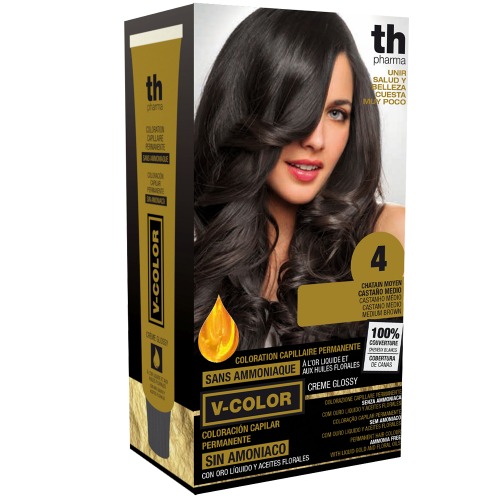 Barva na vlasy V-color č. 4 (středně hnědá)- domácí sada+ šampon a maska zdarma TH Pharma