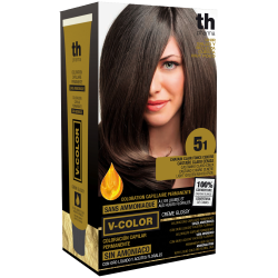 Barva na vlasy V-color č. 5.1 (světle hnědá popelavá)- domácí sada+ šampon a maska zdarma TH Pharma