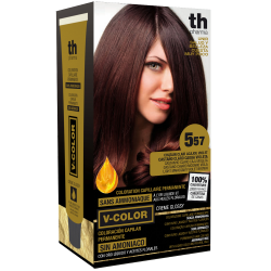 Barva na vlasy V-color č. 5.57 (světle mahagonovo fialovo hnědá)- domácí sada+ šampon a maska zdarma TH Pharma