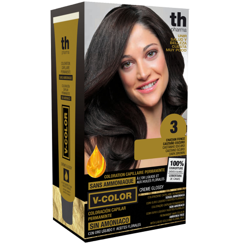 Barva na vlasy V-color č.3 (tmavě hnědá)- domácí sada+ šampon a maska zdarma TH Pharma