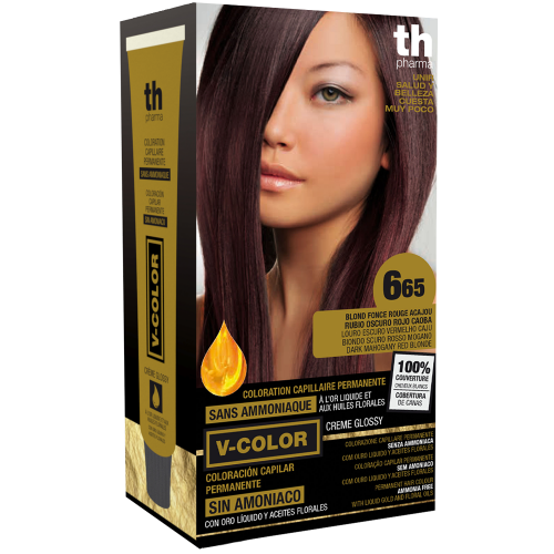 Barva na vlasy V-color č.6.65 (tmavě mahagonová červená blond )- domácí sada+ šampon a maska zdarma TH Pharma