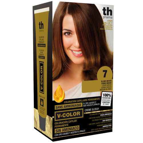 Barva na vlasy V-color č.7 (medium blond )- domácí sada+ šampon a maska zdarma TH Pharma