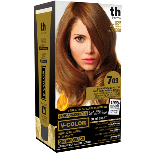 Barva na vlasy V-color č.7.03 (středně zlatavá přírodní blond)- domácí sada+ šampon a maska zdarma TH Pharma