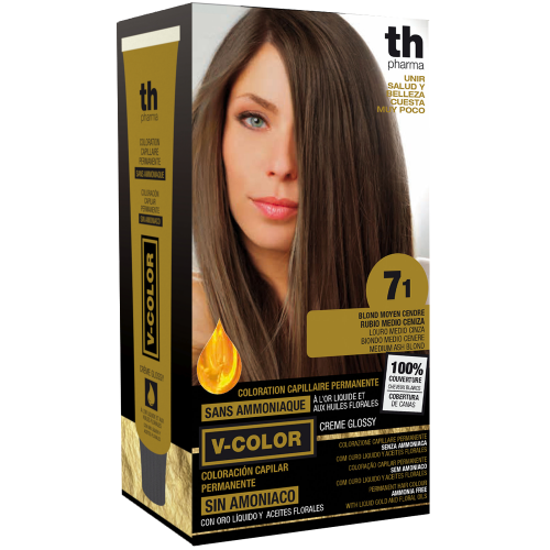 Barva na vlasy V-color č.7.1 (středně popelavá blond)- domácí sada+ šampon a maska zdarma TH Pharma