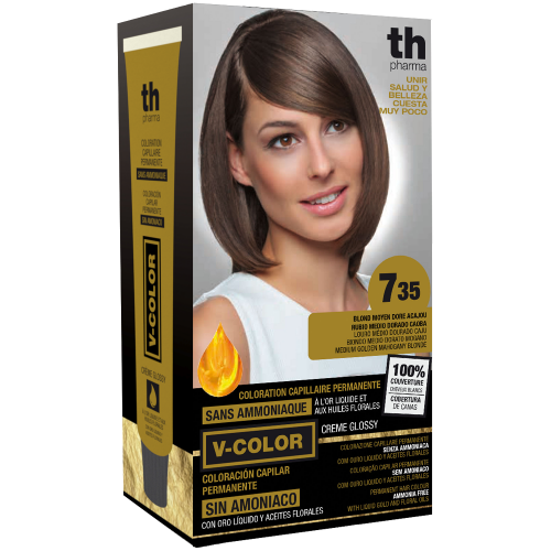 Barva na vlasy V-color č.7.35 (středně zlatavá mahagon blond )- domácí sada+ šampon a maska zdarma TH Pharma