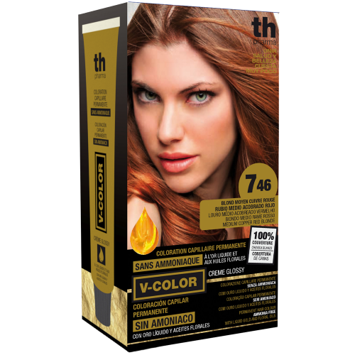 Barva na vlasy V-color č.7.46 (středně měděně červená blond )- domácí sada+ šampon a maska zdarma TH Pharma