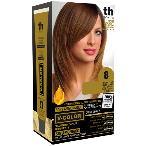 Barva na vlasy V-color č.8 (světlá blond)- domácí sada+ šampon a maska zdarma TH Pharma